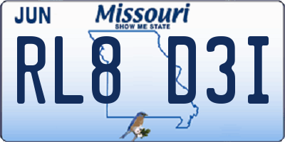 MO license plate RL8D3I