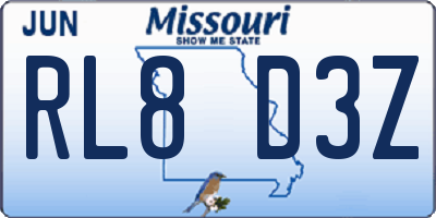 MO license plate RL8D3Z
