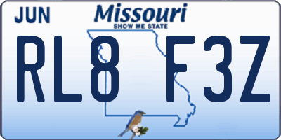 MO license plate RL8F3Z
