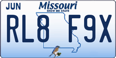 MO license plate RL8F9X