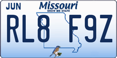MO license plate RL8F9Z