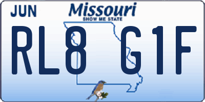 MO license plate RL8G1F
