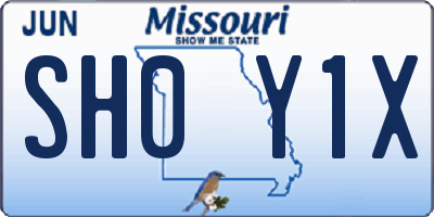 MO license plate SH0Y1X