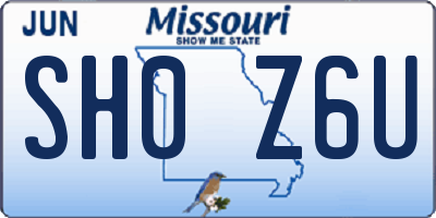 MO license plate SH0Z6U