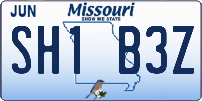 MO license plate SH1B3Z