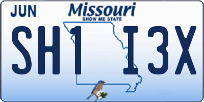 MO license plate SH1I3X