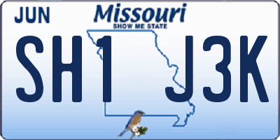 MO license plate SH1J3K