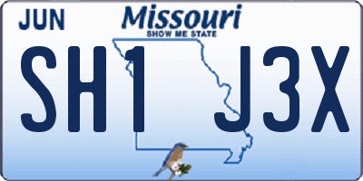 MO license plate SH1J3X