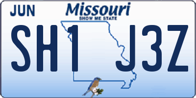 MO license plate SH1J3Z
