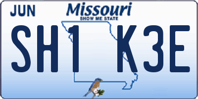 MO license plate SH1K3E