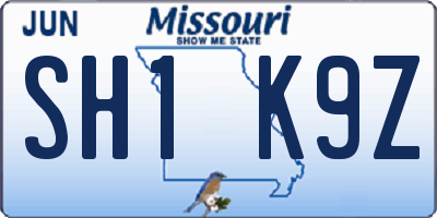 MO license plate SH1K9Z