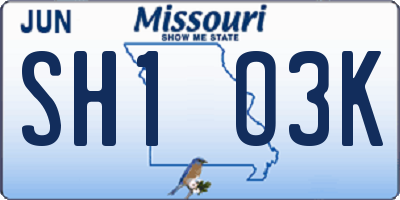 MO license plate SH1O3K