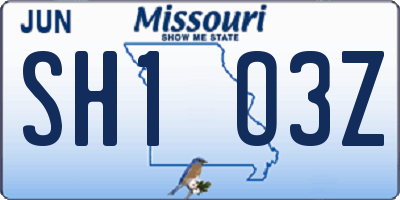 MO license plate SH1O3Z