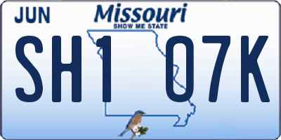 MO license plate SH1O7K