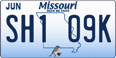 MO license plate SH1O9K