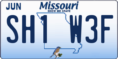 MO license plate SH1W3F