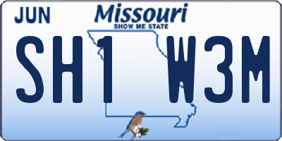 MO license plate SH1W3M