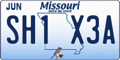 MO license plate SH1X3A