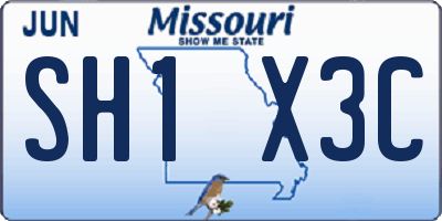 MO license plate SH1X3C
