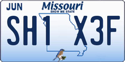 MO license plate SH1X3F