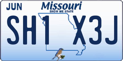 MO license plate SH1X3J