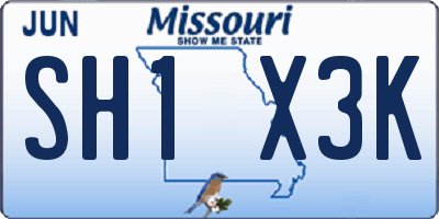 MO license plate SH1X3K