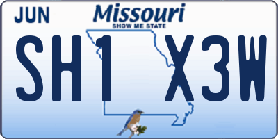MO license plate SH1X3W