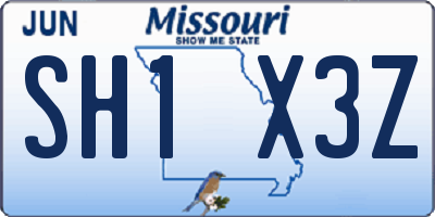 MO license plate SH1X3Z