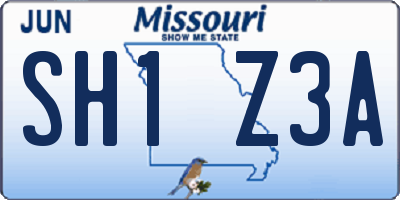 MO license plate SH1Z3A