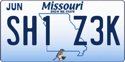 MO license plate SH1Z3K