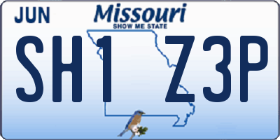 MO license plate SH1Z3P