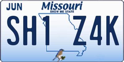 MO license plate SH1Z4K
