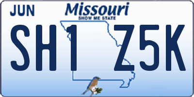 MO license plate SH1Z5K