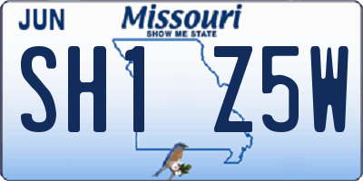 MO license plate SH1Z5W