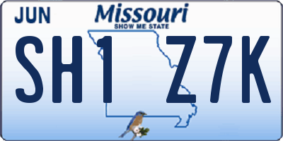 MO license plate SH1Z7K