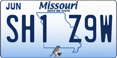 MO license plate SH1Z9W