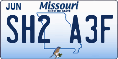 MO license plate SH2A3F