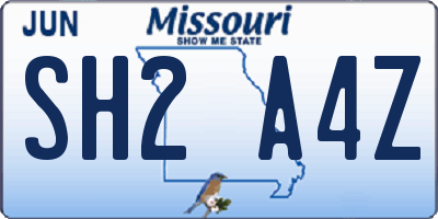 MO license plate SH2A4Z