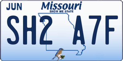 MO license plate SH2A7F