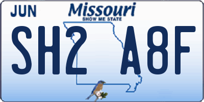 MO license plate SH2A8F
