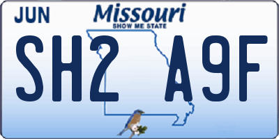 MO license plate SH2A9F