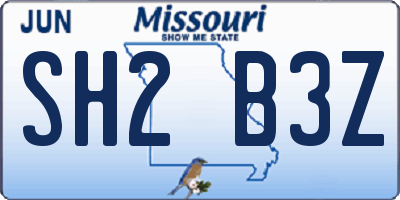 MO license plate SH2B3Z