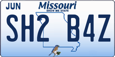 MO license plate SH2B4Z
