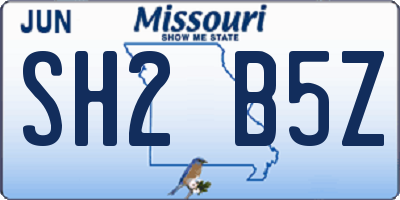 MO license plate SH2B5Z