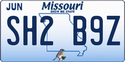 MO license plate SH2B9Z