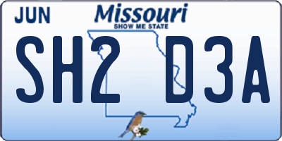 MO license plate SH2D3A