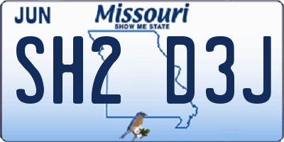 MO license plate SH2D3J