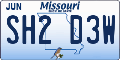 MO license plate SH2D3W