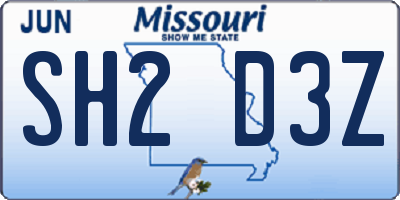 MO license plate SH2D3Z