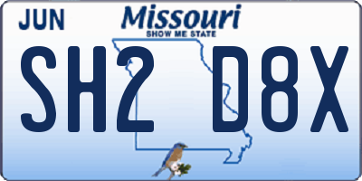 MO license plate SH2D8X